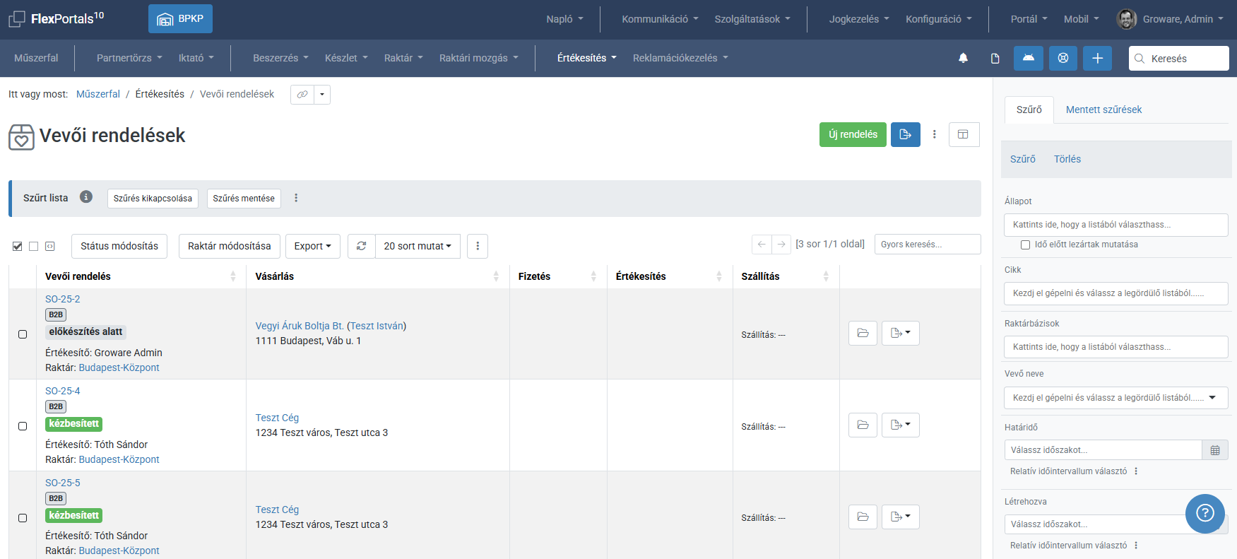 FlexSales sales order - list screenshot